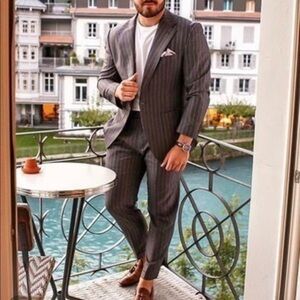 Hickey Freeman Classic Fit Brown Pin Stripe Wool Suit